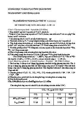Đề thi đề nghị môn Hoa hoc lớp 10 - Trường THPT chuyên Hạ Long